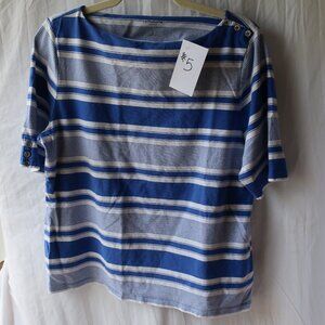 Liz Claiborne striped short sleeve tee with button detail